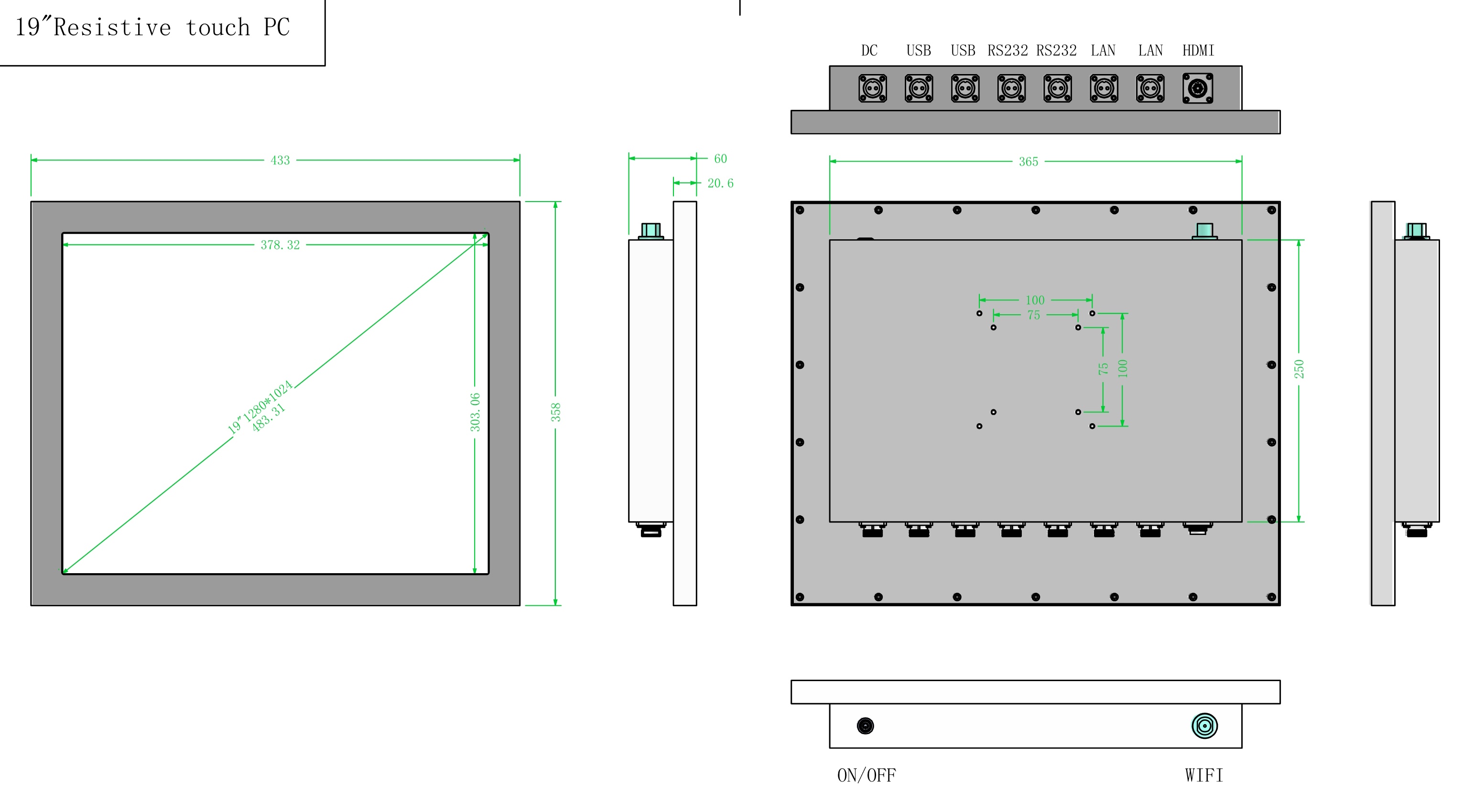 19 Inch Resistive Touch Panel PC IP67 Waterproof Stainless Steel Case