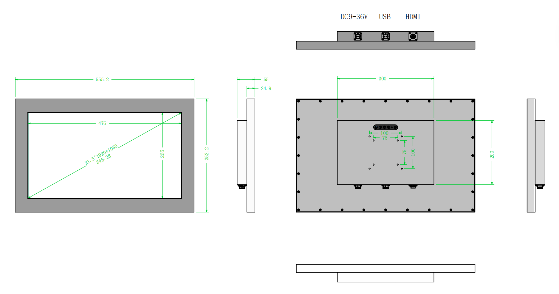 21.5inch Optical bonding LCD Resistive touch screen Full IP67