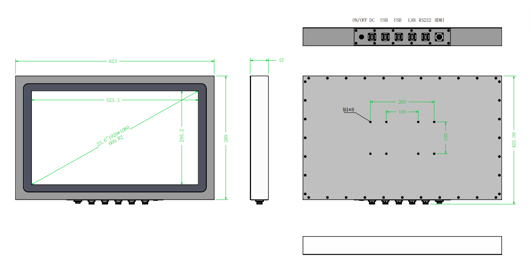 Wall mounted 23.6 inch Industrial grade Rugged Panel PC IP67