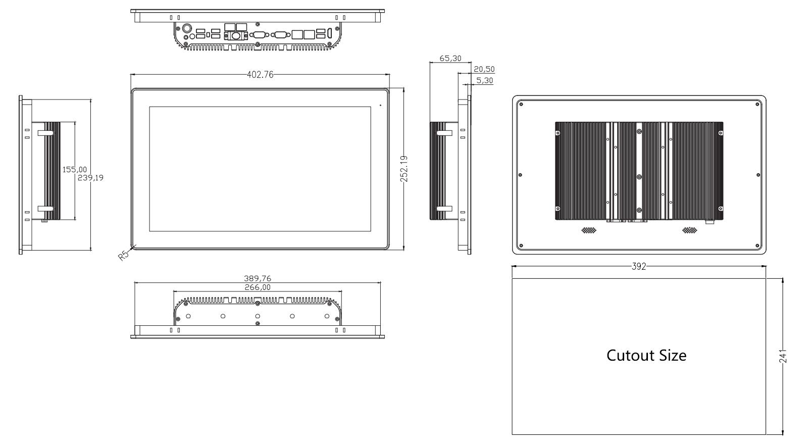 Drawing of SC800M 15.6 inch Panel PC from Sihovision.jpg