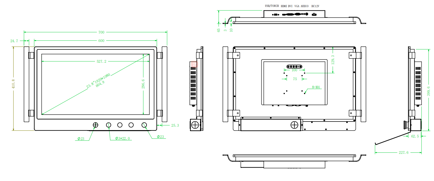 23.8 Inch 1920x1080 FHD Custom capacitive touch monitor